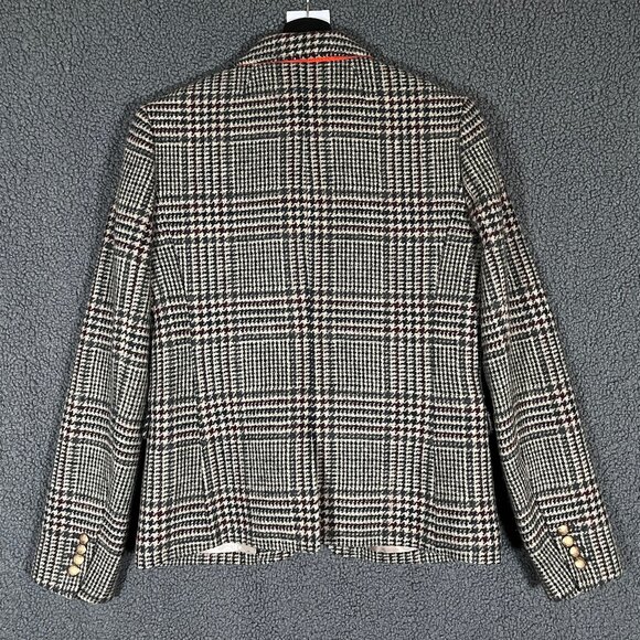 J Crew Schoolboy Wool Houndstooth Blazer - Women's Size 6 - Tan Burgundy - Picture 4 of 12
